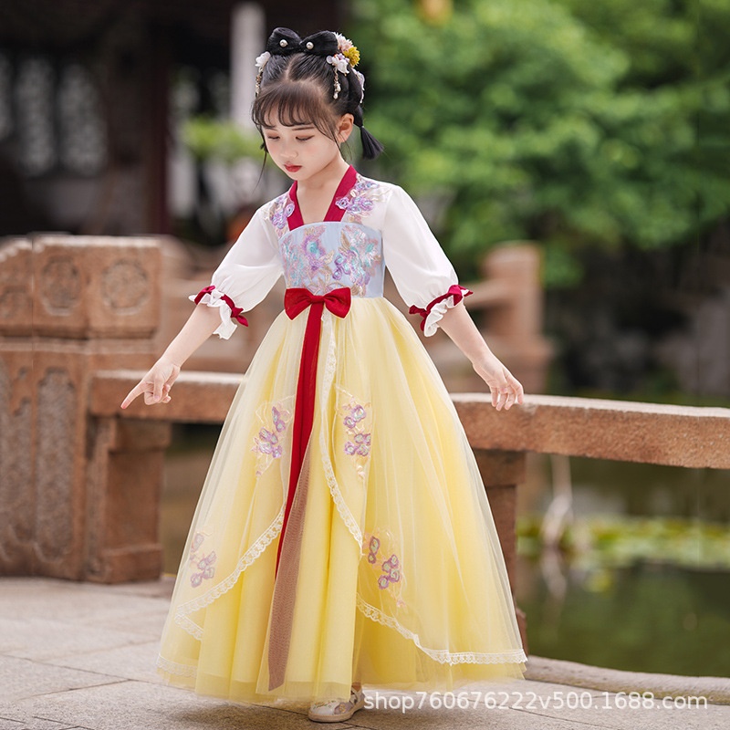 Summer Children's Super Fairy Tang Suit Girls Hanfu Chinese Style Little Girl Ancient Costume Dress Short Sleeve Elegant Thin Section