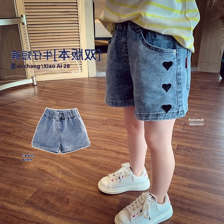 Girls Shorts Summer Clothes Children's Korean Style Stylish Love Jeans Little Girls Fashionable Hot Pants