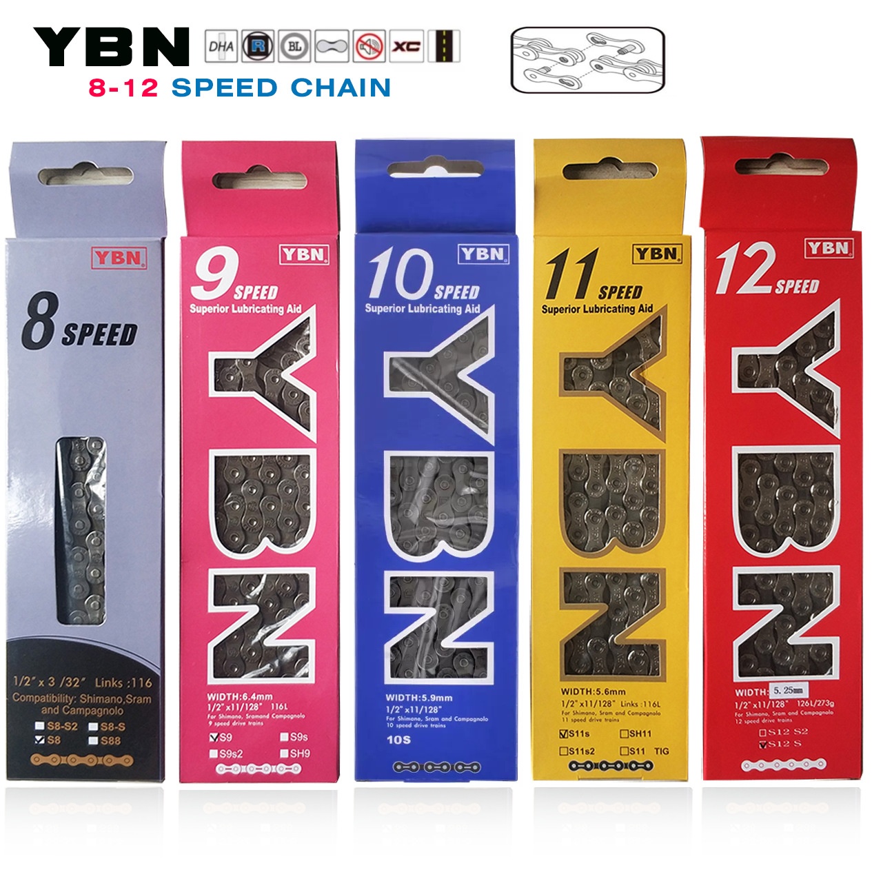 Taiwan YBNChain Yabang KMCMountain Road Bicycle8/9/10/11/12 Speed Boxed Bicycle Chain