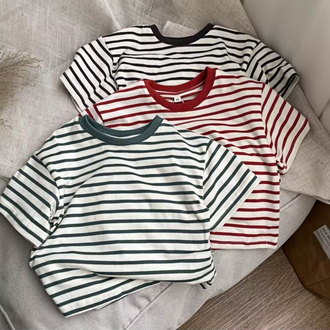 Summer Girls Short-sleeved T-shirt Baby Stylish Children's Personalityy Korean Version Of Color Matching Stripes Fashionable Net Celebrity Top