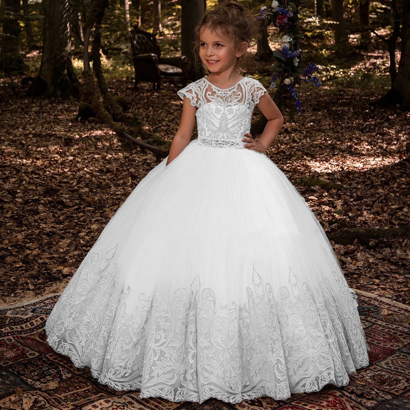 Children's Dress Foreign Trade Flower Girl Dress Lace Catwalk Show Host Girl Fluffy Princess Piano Evening Dress