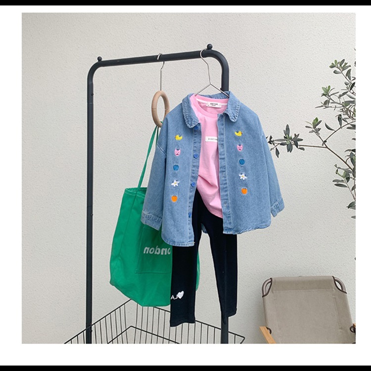 Girls Denim Shirts Spring And Autumn Children's Fashionable Casual Jack Baby Korean Style Tops Children's Clothing