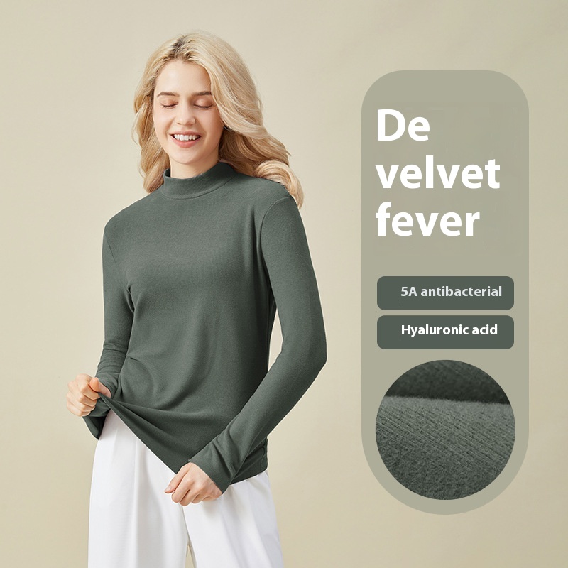 Autumn And Winter German Velvet Base Shirt Thermal Underwear Women's Half-high Collar Heating Inner Wear Plus Velvet Autumn Clothes Warm Clothes Base Clothes
