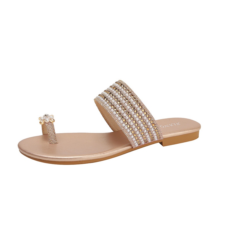 Seaside Roman Sandals For Women Summer Buckle Little Bee Clip Foot With Diamond Beach