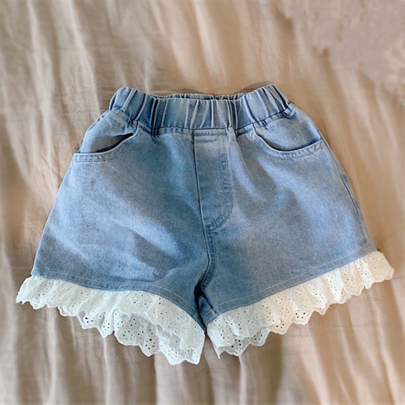 Korean Version Children's Sweet And Comfortable Soft Denim Shorts Lace Shorts