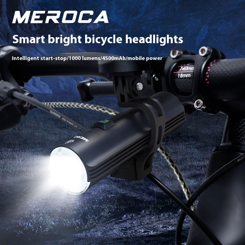 MEROCAIntelligent High Brightness Bicycle Headlight Night Riding Strong Light Flashlight USBCharging Road Mountain Bike Riding