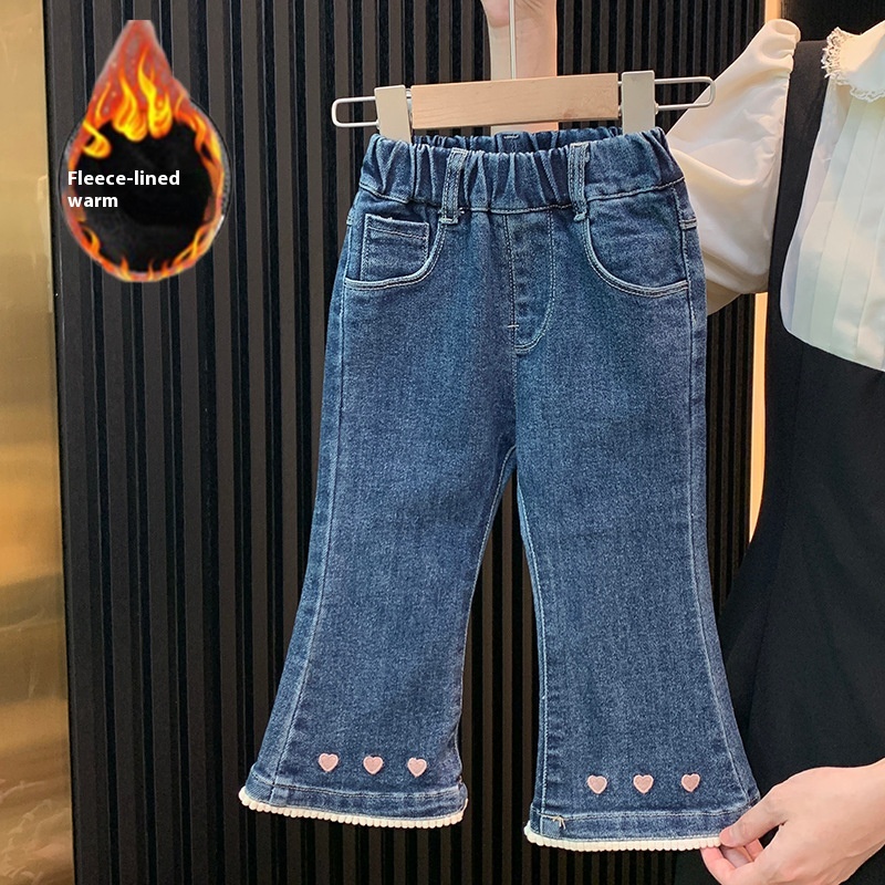 Girls Denim Bell Bottoms Autumn And Winter Wear Korean Version Children's Versatile Jeans Stylish Baby Girl Pants