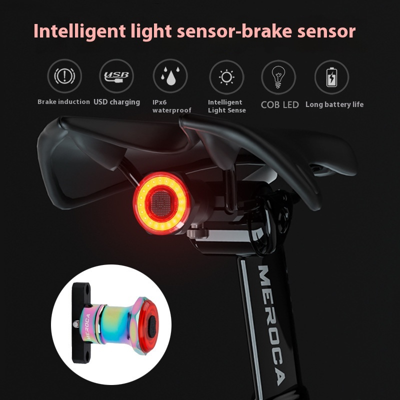 Intelligent Brake Sensor Taillight High Brightness Road Mountain Bike Light USBCharging Taillight Warning Light