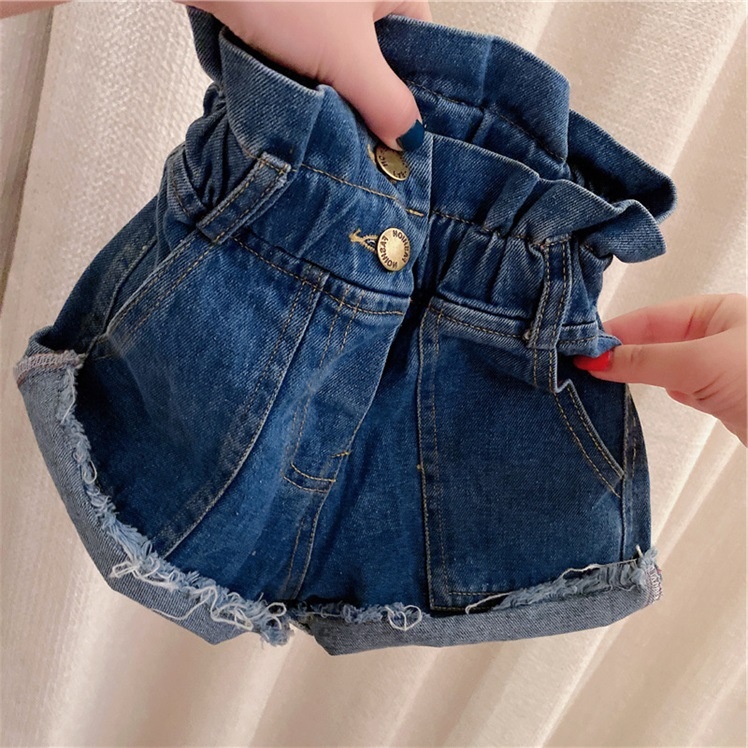 [Get Goods]Spring And Summer Girls'Fashionable And Versatile High-waist Wide-leg Flower Bud Denim Shorts