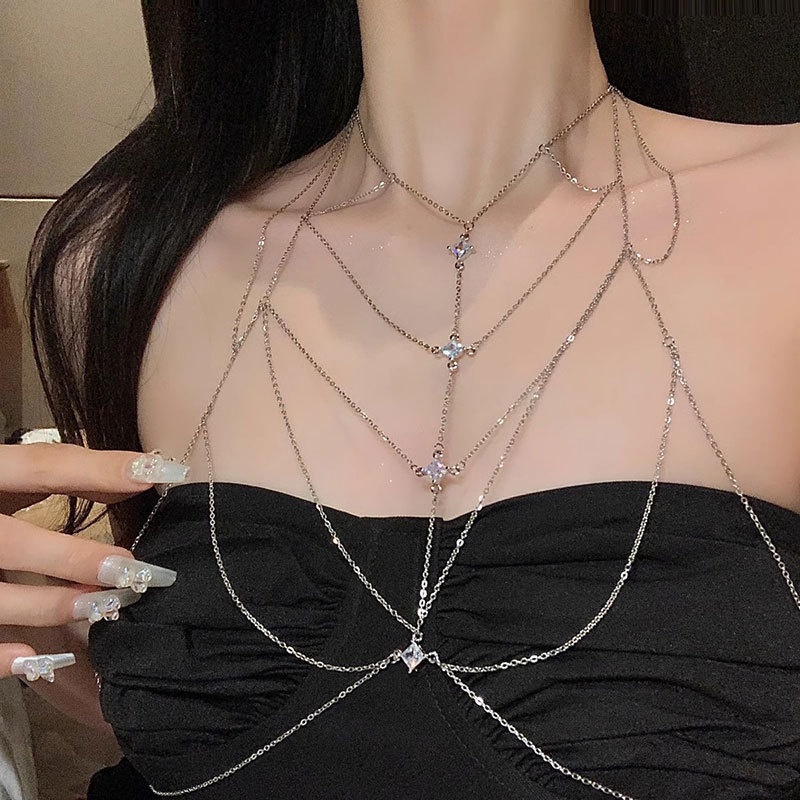 Pure Desire Internet Celebrity Style Tassel Chest Chain Fashion Temperament Design Niche Personality Nightclub Sexy Body Chain Necklace
