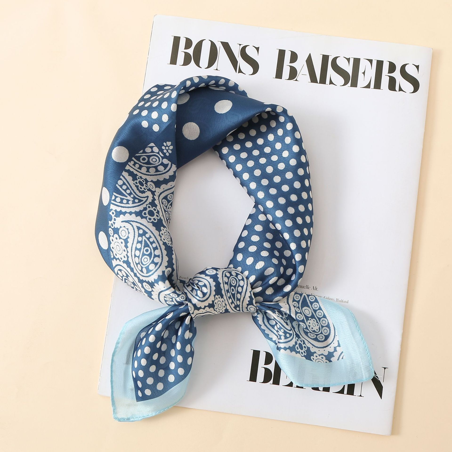 Simulated Silk French Polka Dot Black And White Cashew Small Square Scarf Versatile Thin Silk Scarf Spring And Summer Fashion Decorative Items