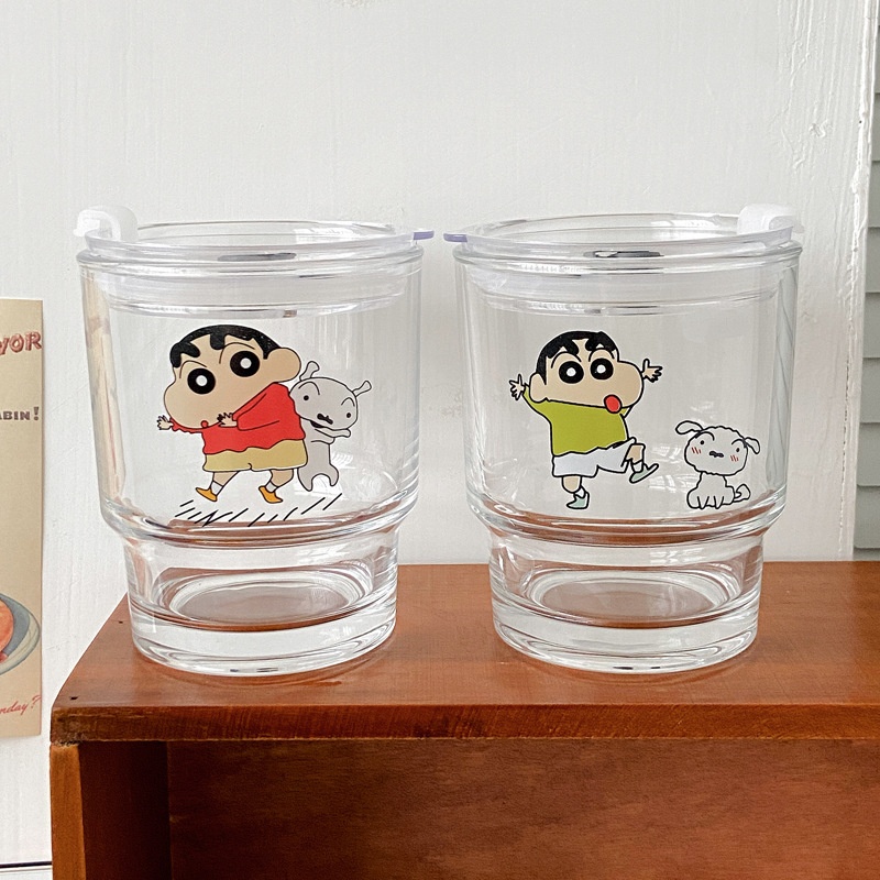 Cartoon Style Glass Straw Cup Large Capacity Student Milk Tea Cup Girl Heart Water Cup Juice Cup Milk Cup