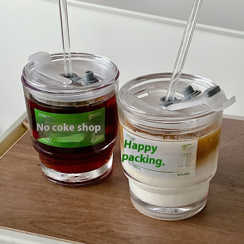 Bolimei Glass Straw Cup High Value Water Cup Male And Female Students Drinking Water Cup With Lid And Straw Cup