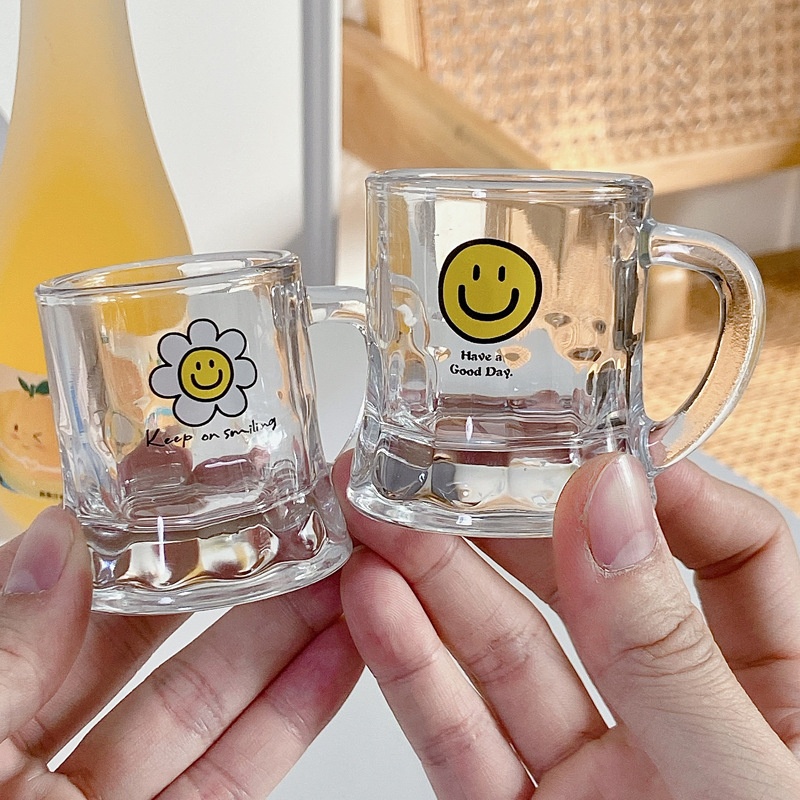 Bolimei Korean Style Glass Soju Cup Mini Wine Cup Fruit Wine Cup Home Glass Smiley Face Glass