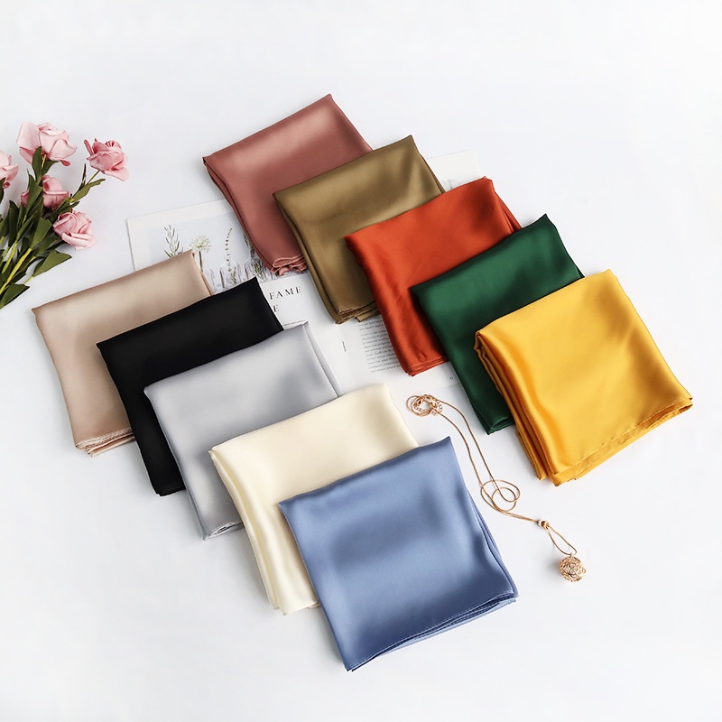 Solid Color Small Square Scarf Silk Scarf Female Plain Korean Style Simple All-match Spring And Summer Professional Bank Stewardess Small Scarf