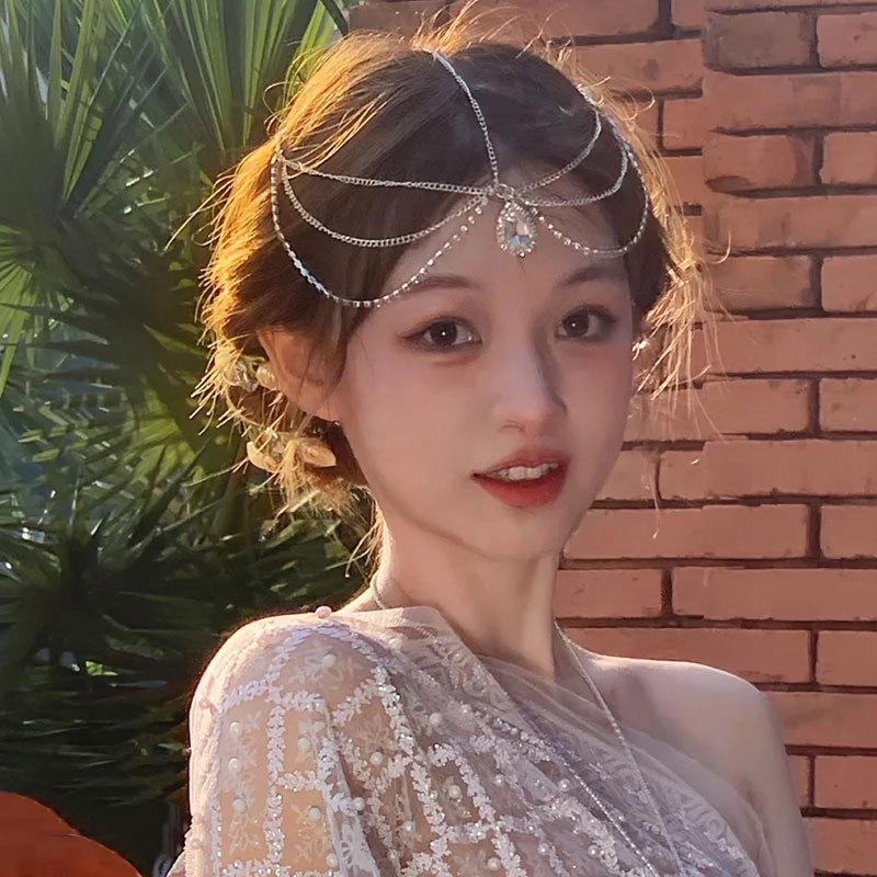 Exotic Bride Tassel Forehead Ornaments Xishuangbanna Hani Makeup Dai Clothing Headdress Ancient Style Eyebrow Pendant