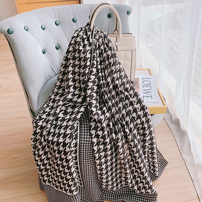 Korean Cotton And Linen Women's Scarf Long Houndstooth Silk Scarf Air-conditioned Room Warm Outer Scarf Shawl