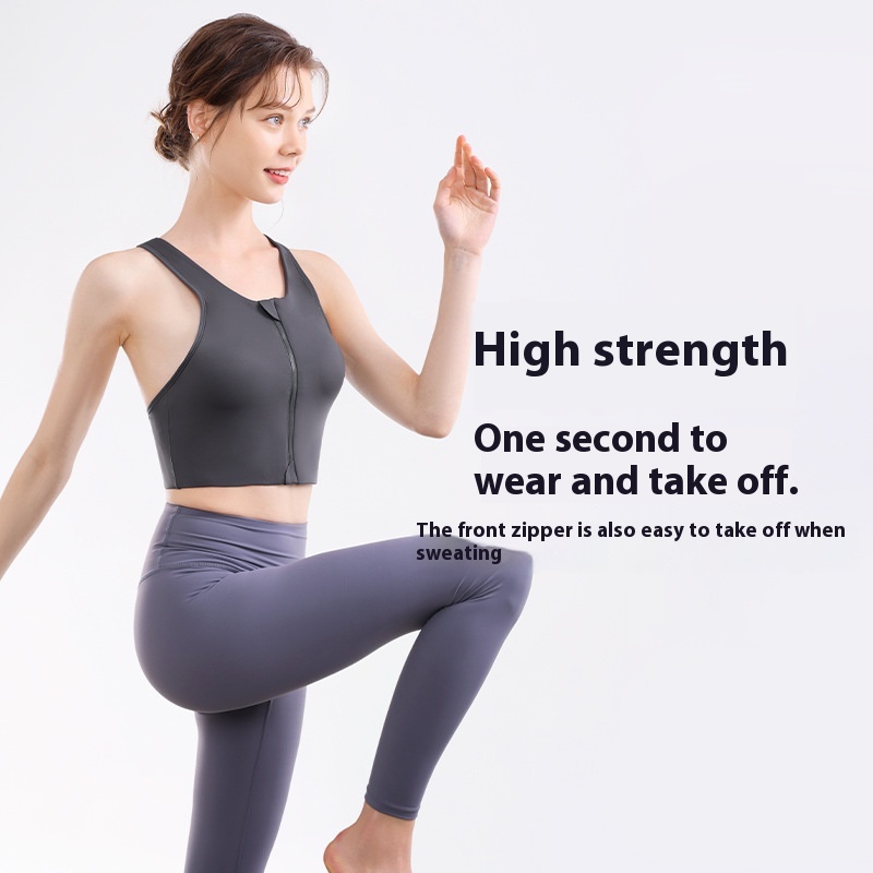 Style Front Zipper Sports Bra Women's Vest Style High-strength Shockproof Running Fitness Yoga Bra Spring And Summer