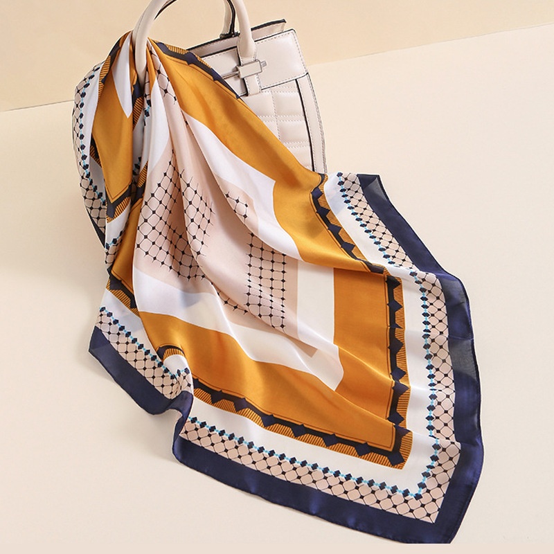 Korean Simple Geometric Color Matching Satin Printed Silk Scarf70cm Imitation Silk Decorative Scarf Multifunctional Hair Tie Ribbon