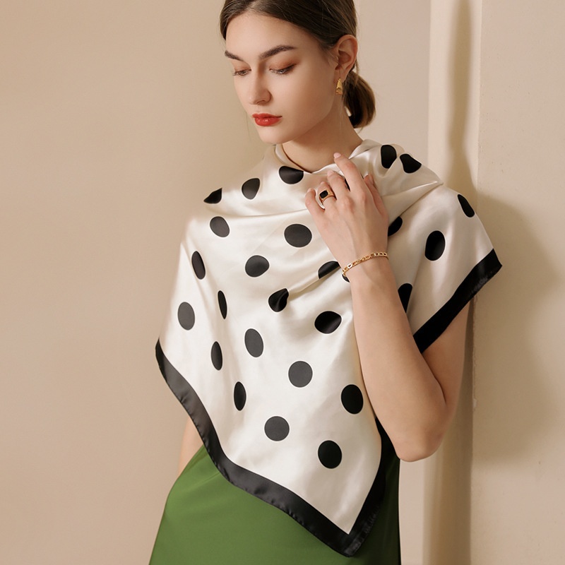 Dotted Silk Scarf For Women Spring And Summer Imitation Silk Scarf Japanese And Korean Sweet90 Square Scarf Printed Shawl