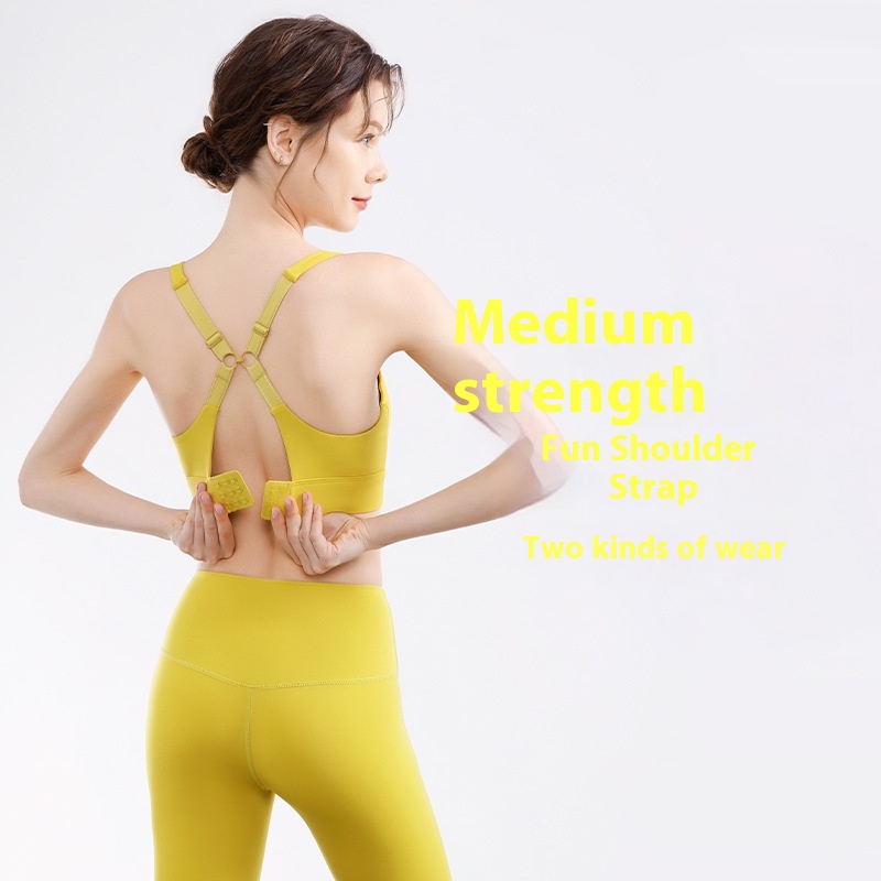Women's Sports Bra One-piece Fixed Cup Side Breast Collection Breathable Double Shoulder Straps Yoga Wear Fitness Running Underwear