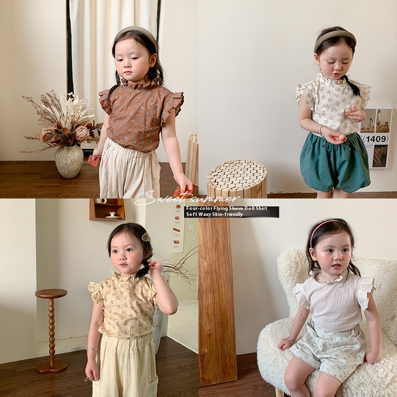 Carefully Selected Weimu Children's Clothing Girls Lace Sleeve Shirt Summer Children's Korean Version Shirt Baby Floral Top Clothes