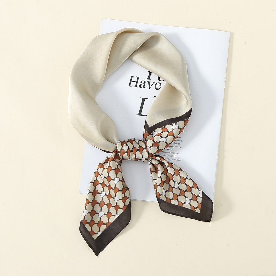 Simulation Silk Scarf Summer Two-color Small Heart70*70 Curled Small Square Scarf Professional Scarf Direct