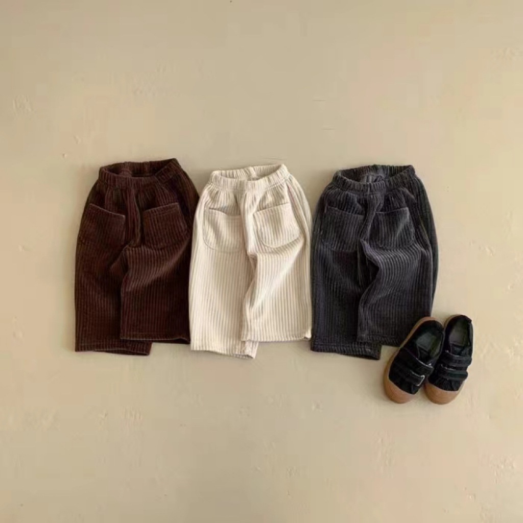 Korean Version Of Corduroy Dark Thick Trousers Solid Color Forest Series Slim Casual Pants Men And Women Baby Spring And Autumn