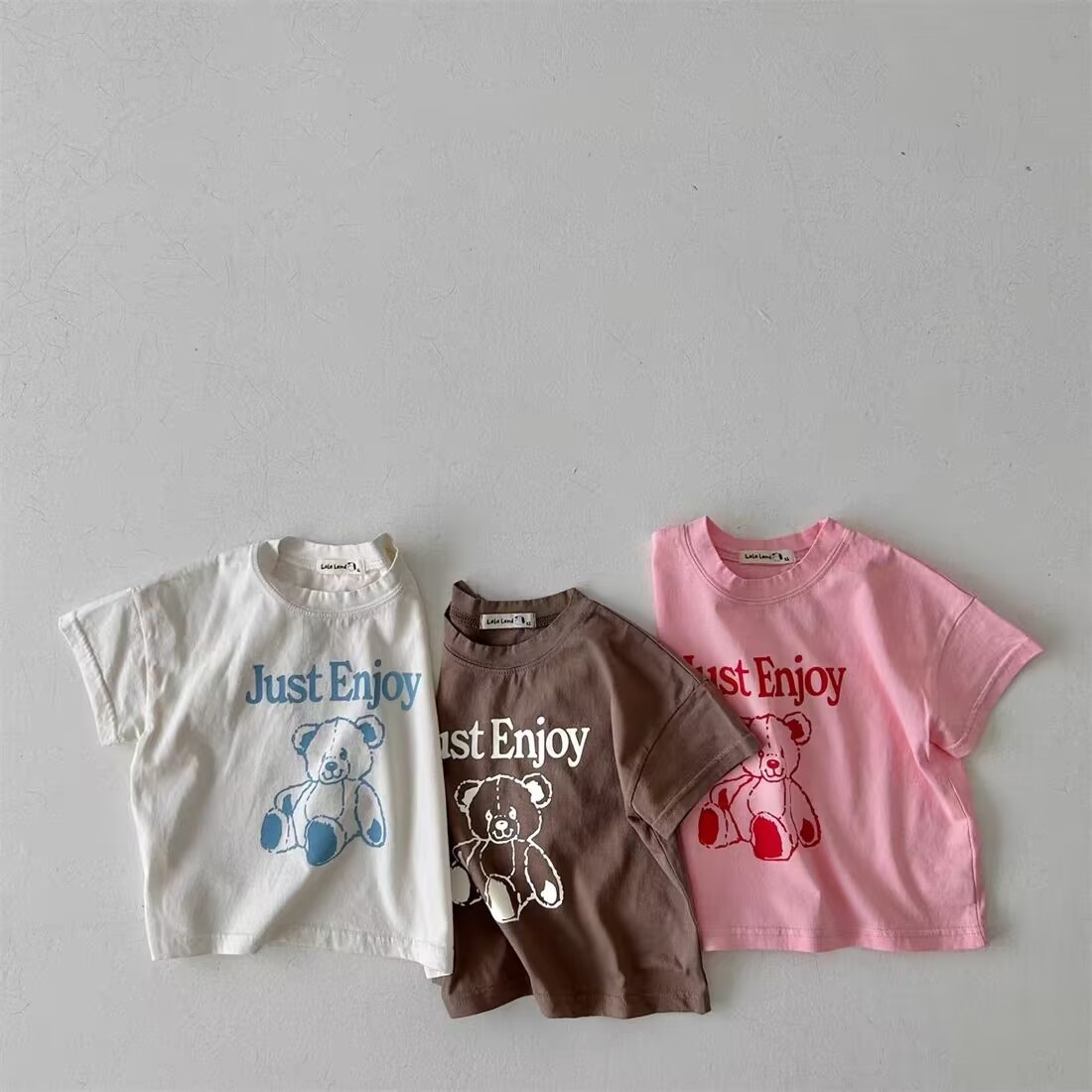 Korean Children's Clothing Summer Three-color Children's Baby Cartoon Sleeping Bear Top Short-sleeved Casual T-shirt