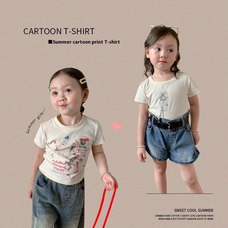 Weimu Children's Clothing Children's Cartoon Short-sleeved T-shirt Summer Boys And Girls Korean Style Tops T-shirt Baby Clothes