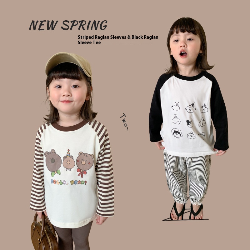 Weimu Children's Clothing Girls Raglan T-shirt Spring Children's Korean Version Long-sleeved Top2 Baby Clothes Spring Style