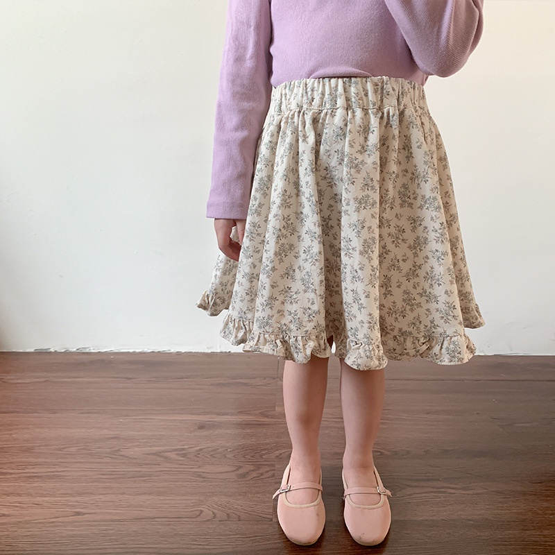 Weimu Children's Clothing Girls Korean Version Floral Skirt Autumn Children's Ruffled Princess Skirt Baby Girl Skirt