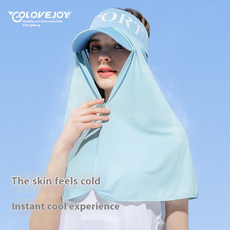 Summer Ice Silk Sunshade Outdoor Headscarf Hat Curtain Ladies Shoulder Neck Protection Anti-ultraviolet Cycling Shawl Headscarf