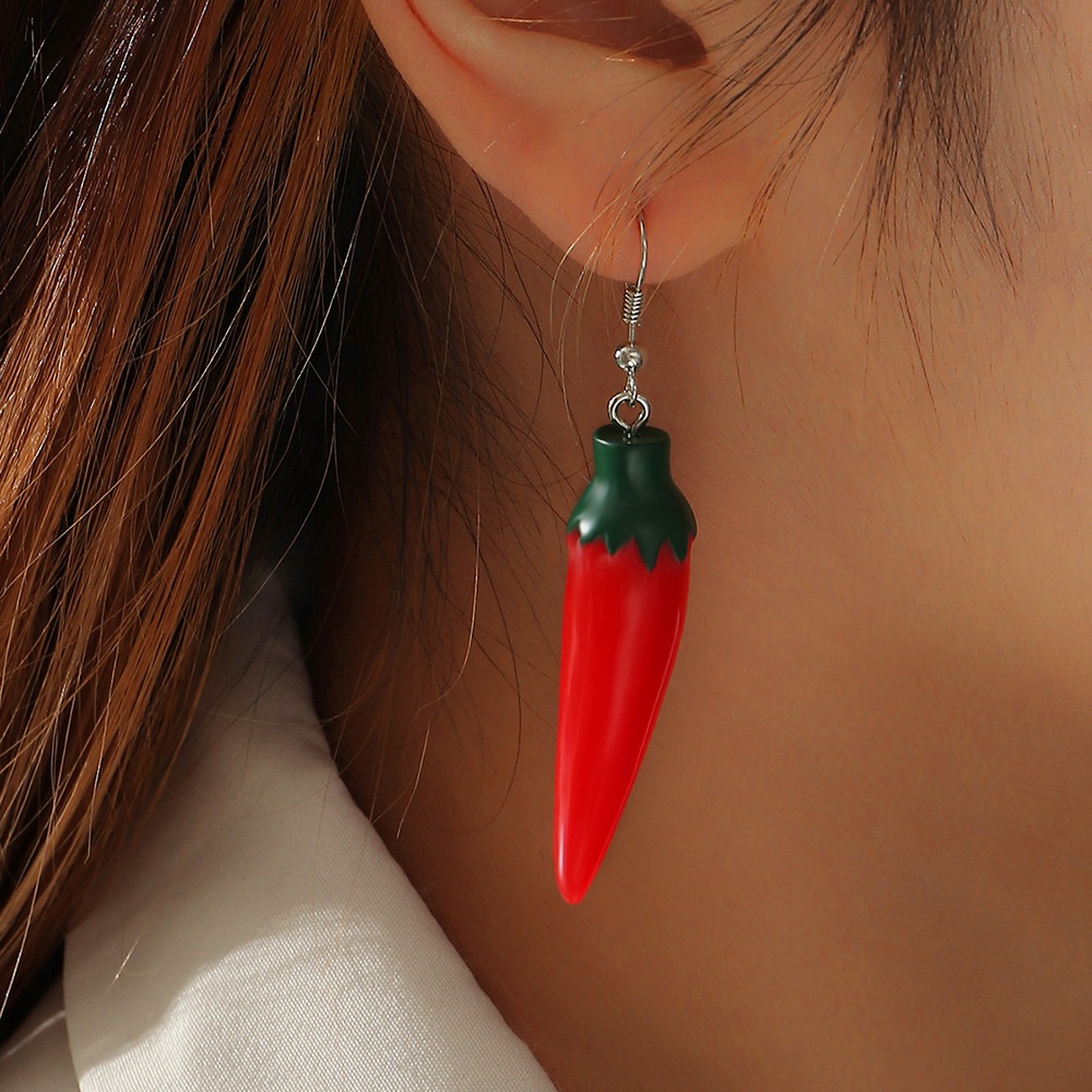 EZ4032 Korean Fashion Cute Temperament All-match Imitation Food Earrings Simple Resin Red Pepper Earrings