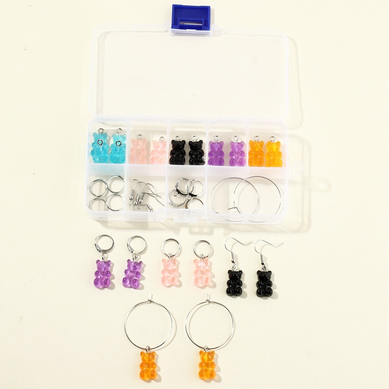 DIYJewelry Accessories Cute Sweet Resin Bear Accessories Set Storage Partition Earring Box