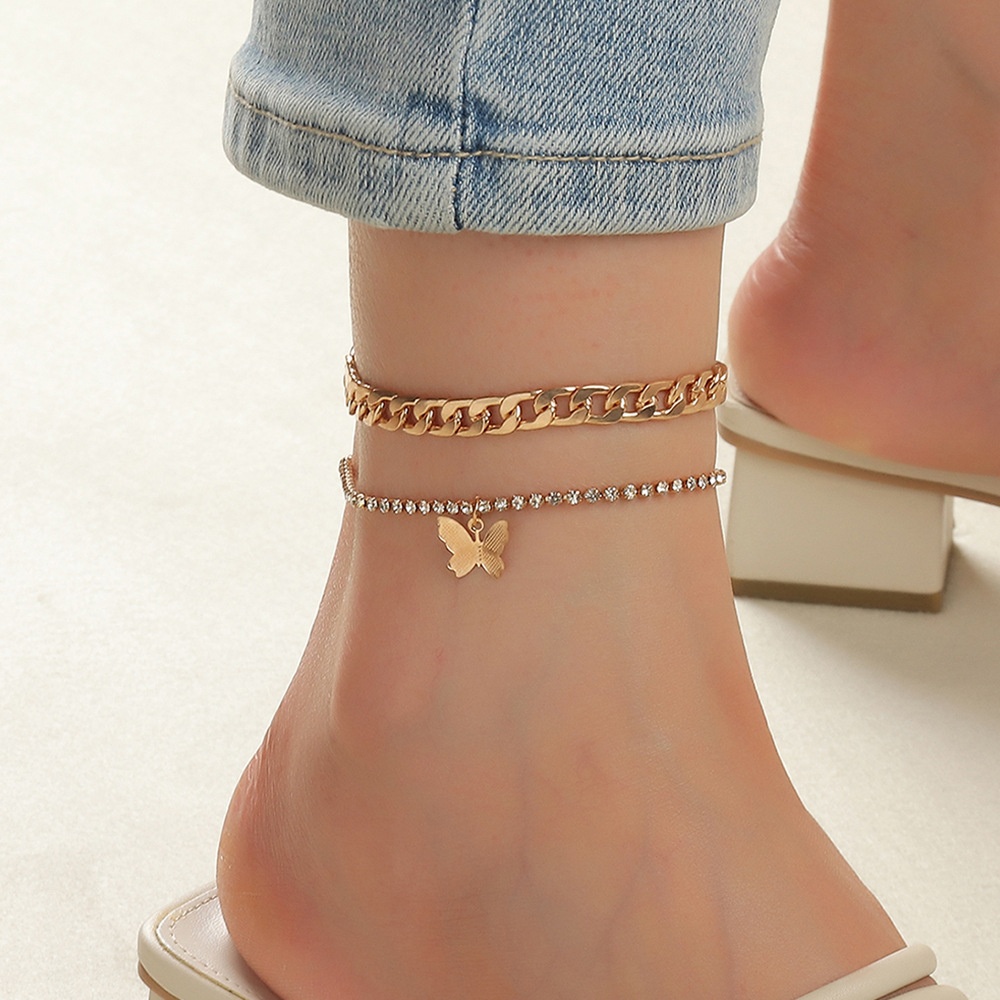 FZ0214 European And American Fashion Accessories Popular Heavy Metal Cuban Chain Foot Decoration Claw Chain Butterfly Anklet