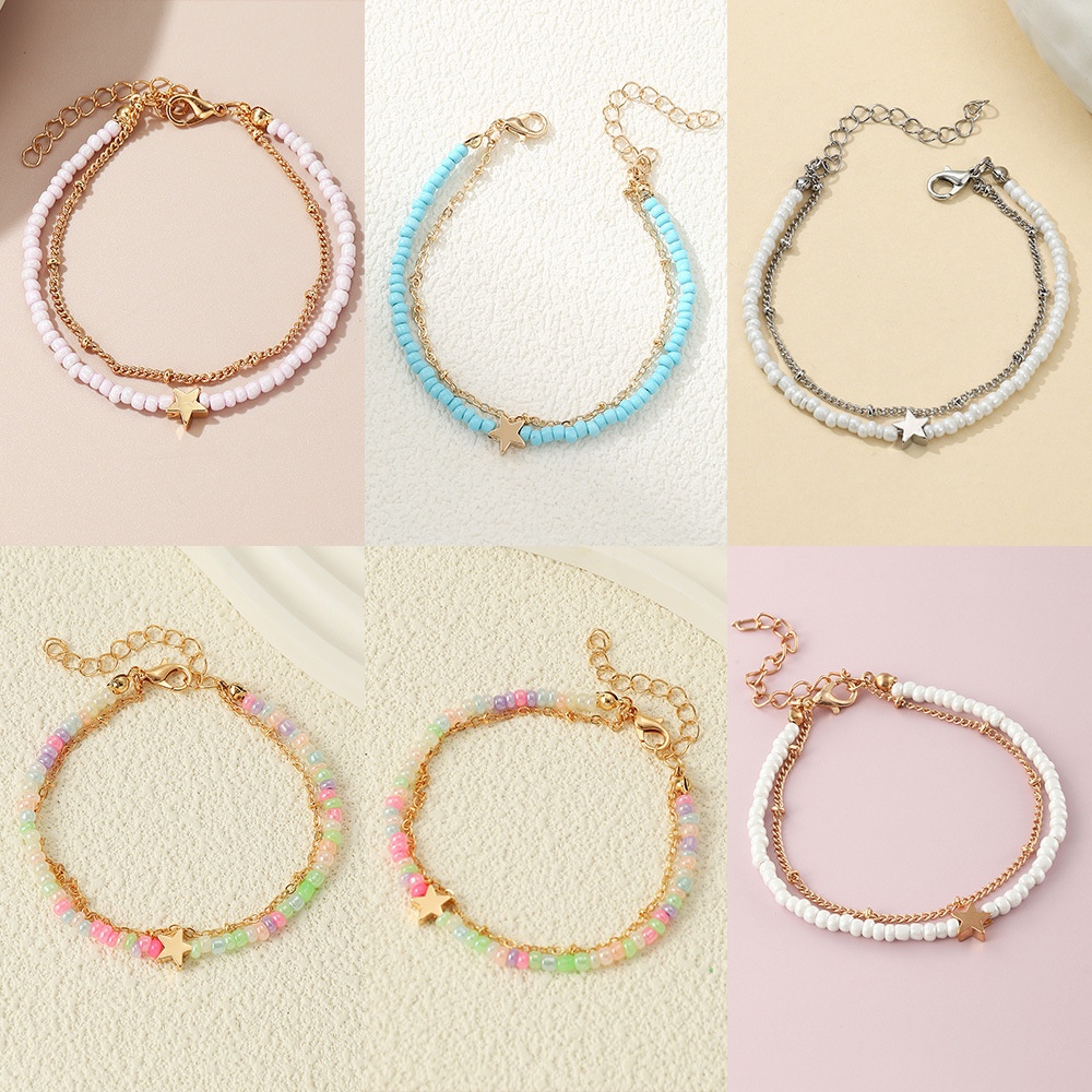 HBF0016 Fashion Beaded Anklets For Summer,Simple Candy-colored Rice Beads,Multi-layer Foot Accessories