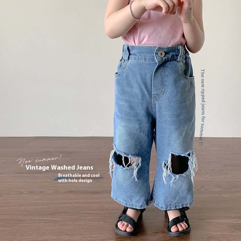 Carefully Selected Weimu Children's Clothing Boys And Girls Pants Thin Ripped Jeans Summer Children's Korean Version Baby Trousers