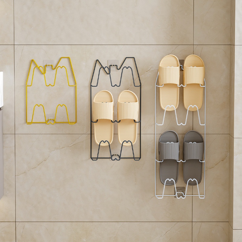 Wall-mounted Adhesive Slippers Rack Bathroom Nail-free Shoe Rack Behind The Door Bathroom Punch-free Shoe Storage Rack