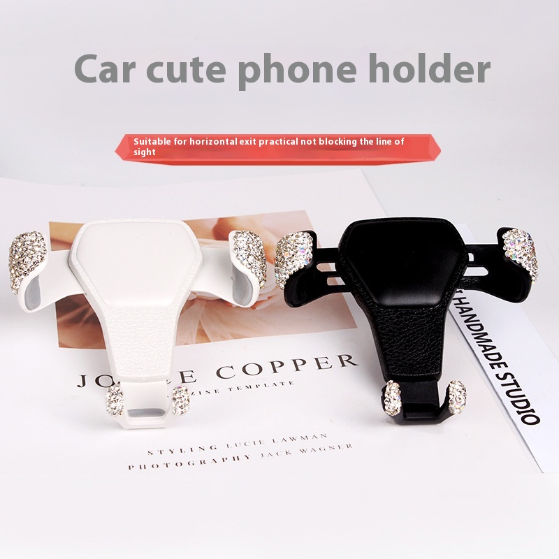 Car Gravity Mobile Phone Holder Creative Buckle Car Air Outlet Mobile Phone Holder Inlaid Diamond Horizontal Available Men's Black