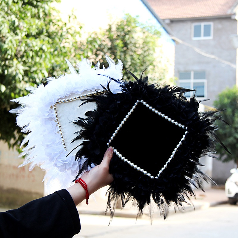 Car Anti-skid Mat Plush Long Feather Cloth Flower Pearl Chain Car Dashboard Ornaments Pad Car Storage Mat White