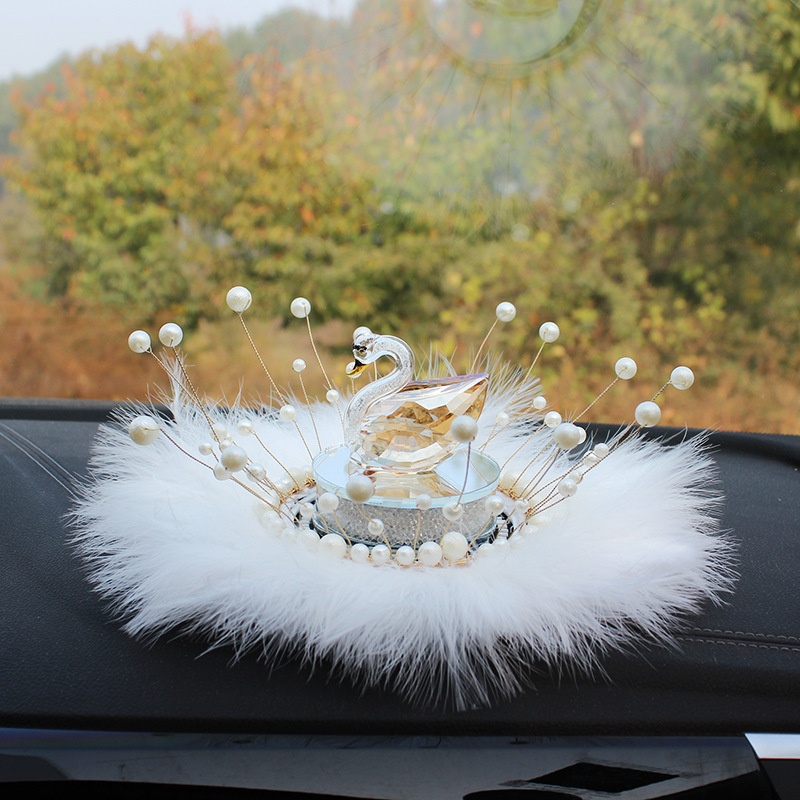Crystal Swan Car Ornaments Rhinestone Car Perfume Seat Car Interior Decoration Furry Anti-skid Mat