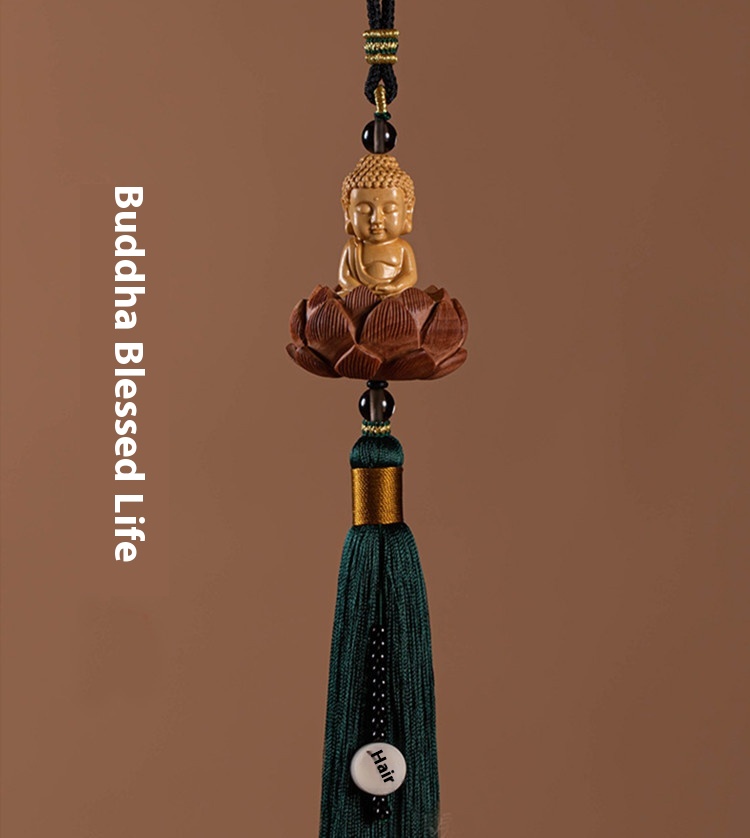 Meiton Boxwood Buddha Bless Life Car Pendant Car Interior Hanging Ornaments Lotus Amulet Car Rearview Mirror Pendant