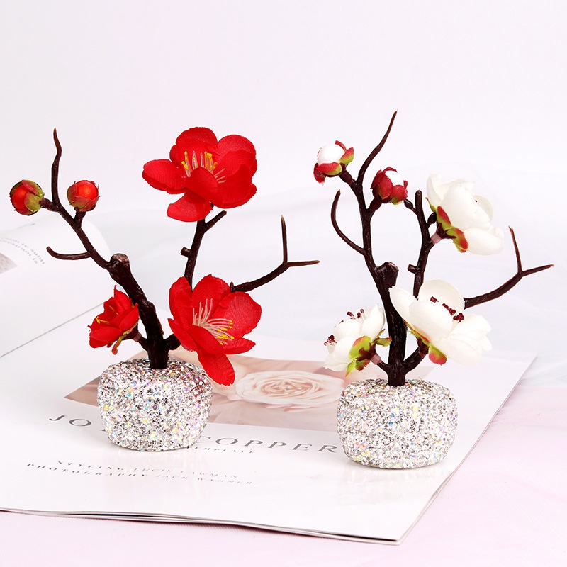 Car Accessories Cute Creative Plum Blossom Branches Inlaid With Diamonds Car Ornaments Center Console Decoration Personality Simple Ladies