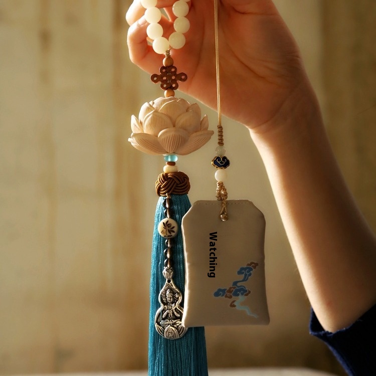 High-grade Peach Wood Car Pendant Car Interior Ornaments Men And Women's Lucky Bag Peace Buddha Car Rearview Mirror Pendant Ornaments