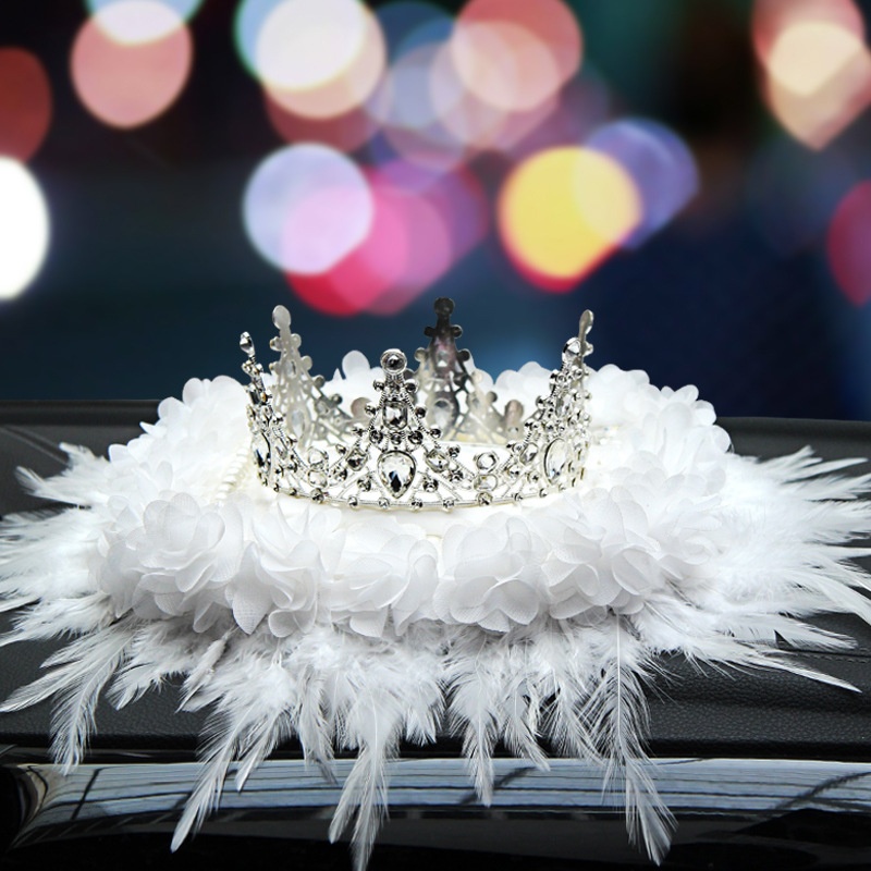 Car Anti-slip Mat Car Interior Accessories Small Chanel Style Ornaments Shiny Rhinestone Crown Feather Storage Mat Dashboard