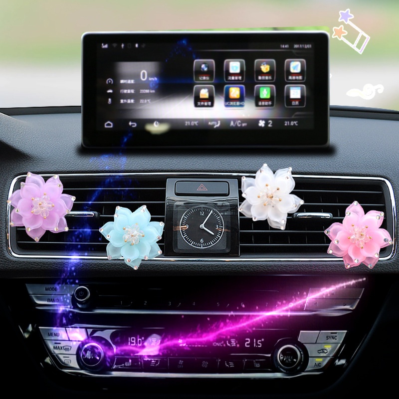 Car Aromatherapy Air Conditioning Outlet Water Rhinestone Lotus Flower Car Fragrance Ornaments Net Celebrity Car Perfume Ladies Decoration