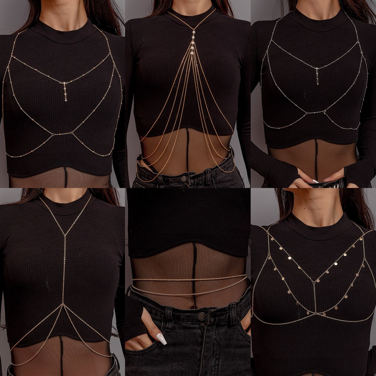 DZ0397 European And American Fashion Sexy All-match Chest Chain Waist Chain Jewelry Bikini Women's Body Chain