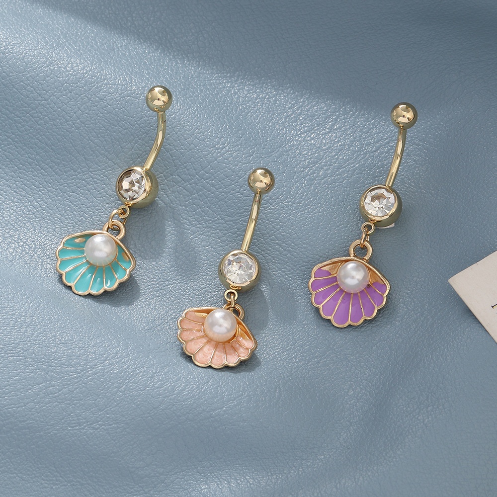 DZ0326 European And American Sexy Micro-inlaid Zircon Shell Pearl Nail Navel Decoration Stainless Steel Body Piercing Belly Button Ring