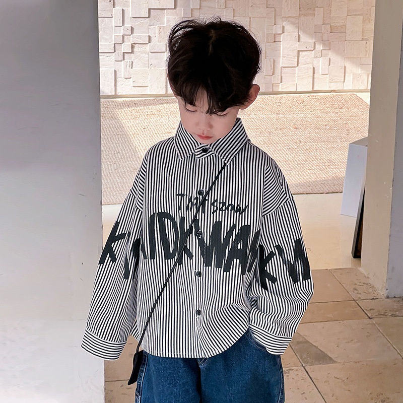 Children's Shirts Boys White Shirts Spring And Autumn Spring Style Little Boy Korean Style Striped Tops